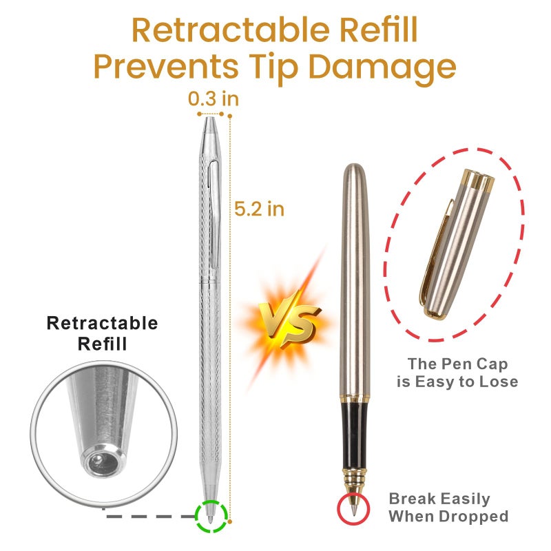 Cambond Ballpoint Pens Fancy Pens - Wedding Guest Book Metal Pen Uniform Christmas Gift Sliver Pen Black Ink 1.0mm Medium Point, 3 Pens with 3 Refills (Silver) - Image 2